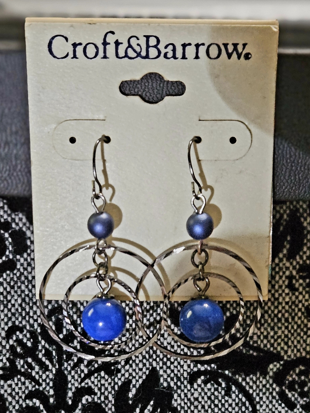 Kohl's Silver-Tone Double Hoop Earrings with Royal Blue Beads